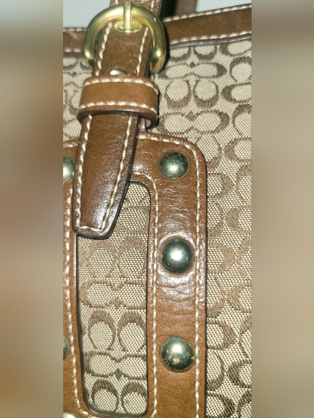 Coach Soho Khaki Signature C Studded Leather Lg Gallery Tote Bag Purse Rare - Picture 11 of 16